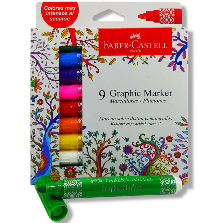 Marcadores - Plumones Faber-Castell x9 Ref. MGx9 Cod. 7703336004768-min